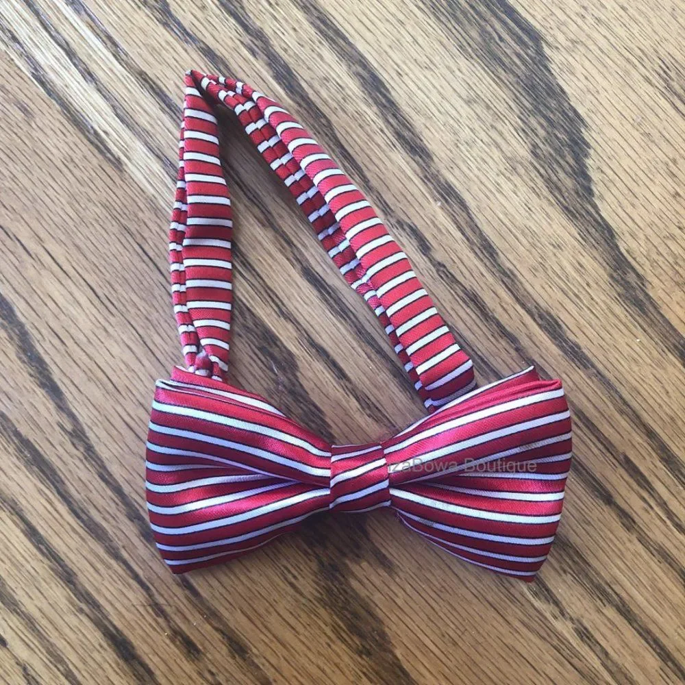 Red & White Satin Stripe Bow Tie BOW4032 NWT Boutique